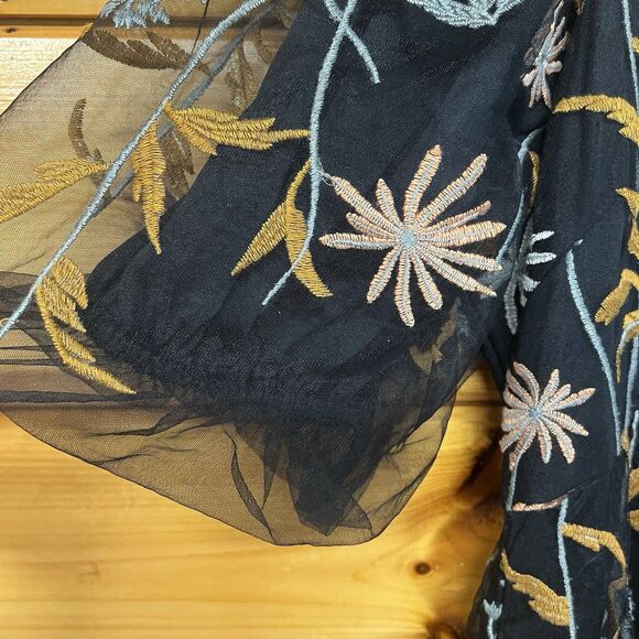 NWT!-POLAGRAM-XL-Piper & Scoot-Woman’s Dress-Floral Embroidery-Puff Sleeve Black - Picture 3 of 7